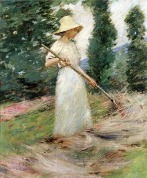 セオドア・ロビンソン Painting - 干し草をかき集める少女 セオドア・ロビンソン